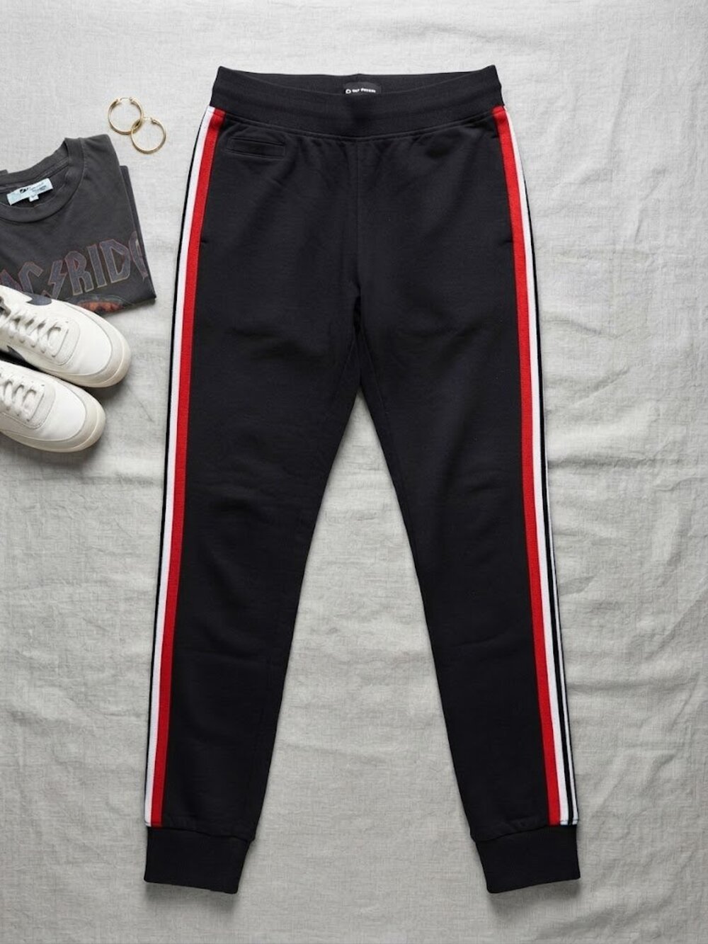 Black Red Stripe Side-Taped Joggers Size Small Athletic Sweatpants